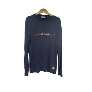 Pepe Jeans Sweater Mens Size 3XL Blue Crew Neck Knitted Long Sleeve Pullover Y2K